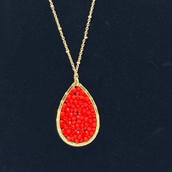 Red Teardrop Pendant Necklace – Bold Statement Style, Gold Tone Chain - Picture 2 of 2